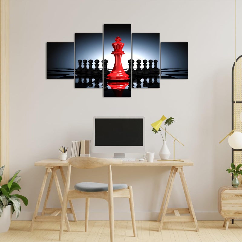 iHAPPYWALL Large 5 Pieces Modern Black And Red King And Knight Chess Pictures Print Canvas Wall Art for Home Chess Game RoomLiving Room Decor Ready To Hang - Image 3
